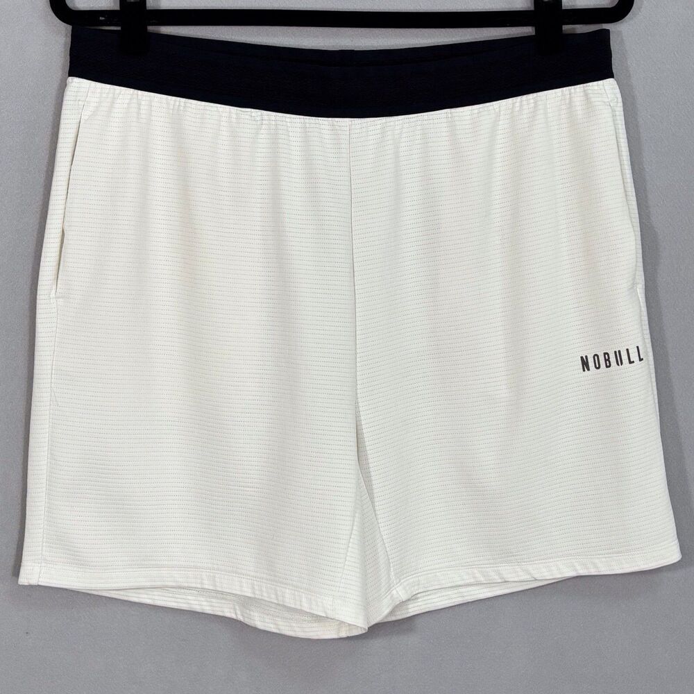 NoBull Mens Mesh Athletic Performance Shorts 2XL White Knit Drawstring Gym